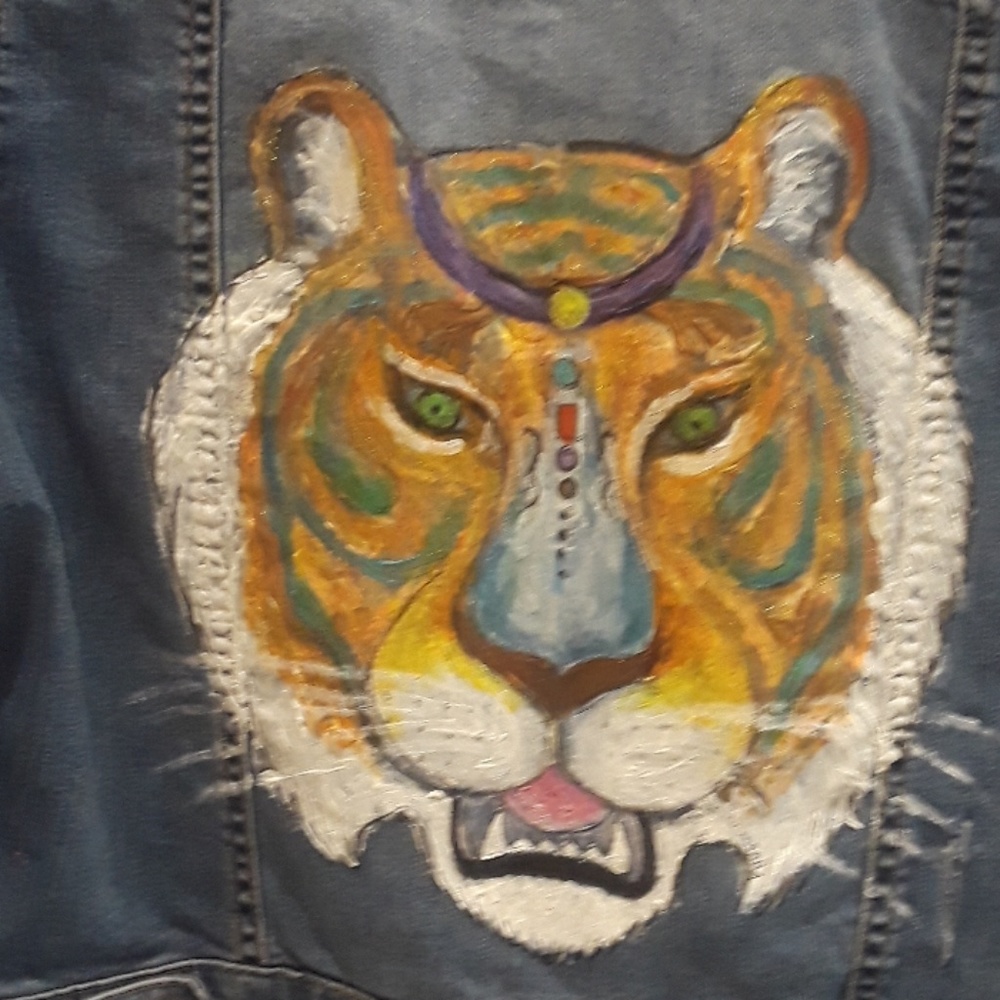 Women's handpainted tiger denim jacket
